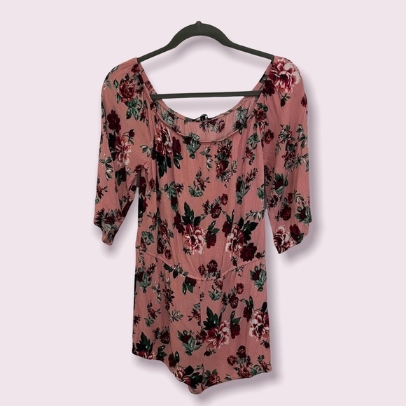 Ambiance 3/4 Sleeve Floral Romper Shorts - Size L - Picture 2 of 6